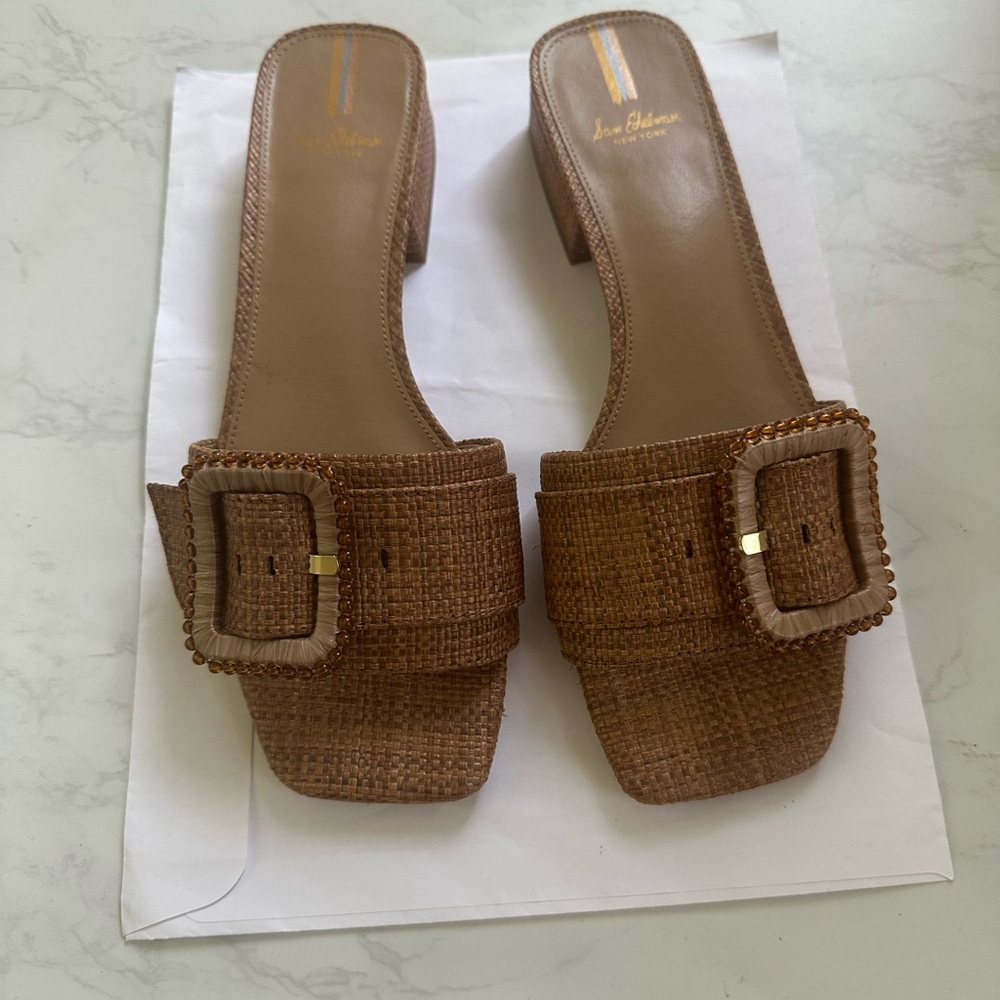 Sam Edelman Tan Woven Buckle Mules